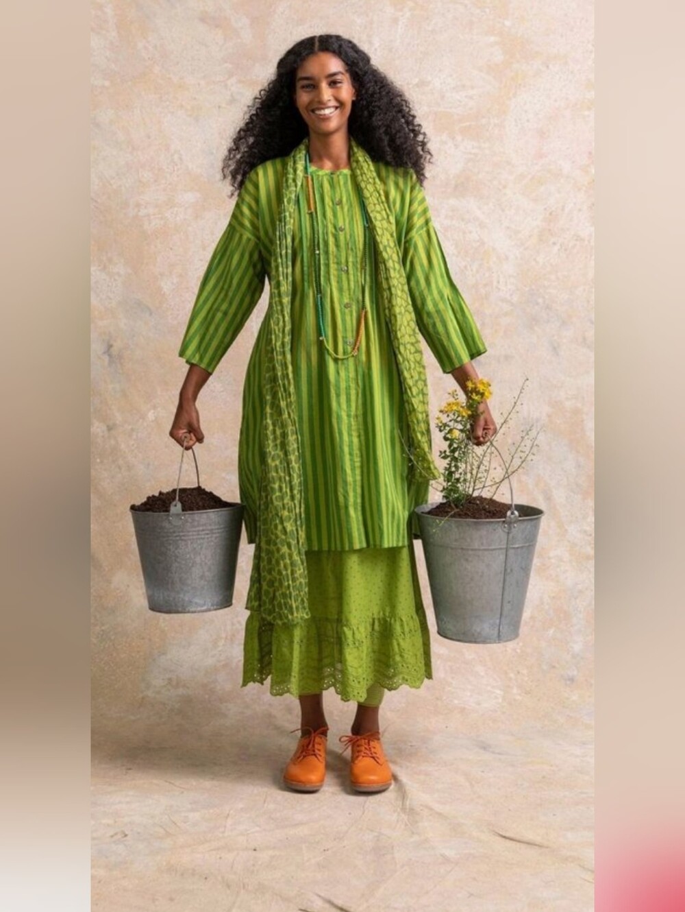 Gudrun Sjoden Striped Cotton Tunic Dress with Scarf